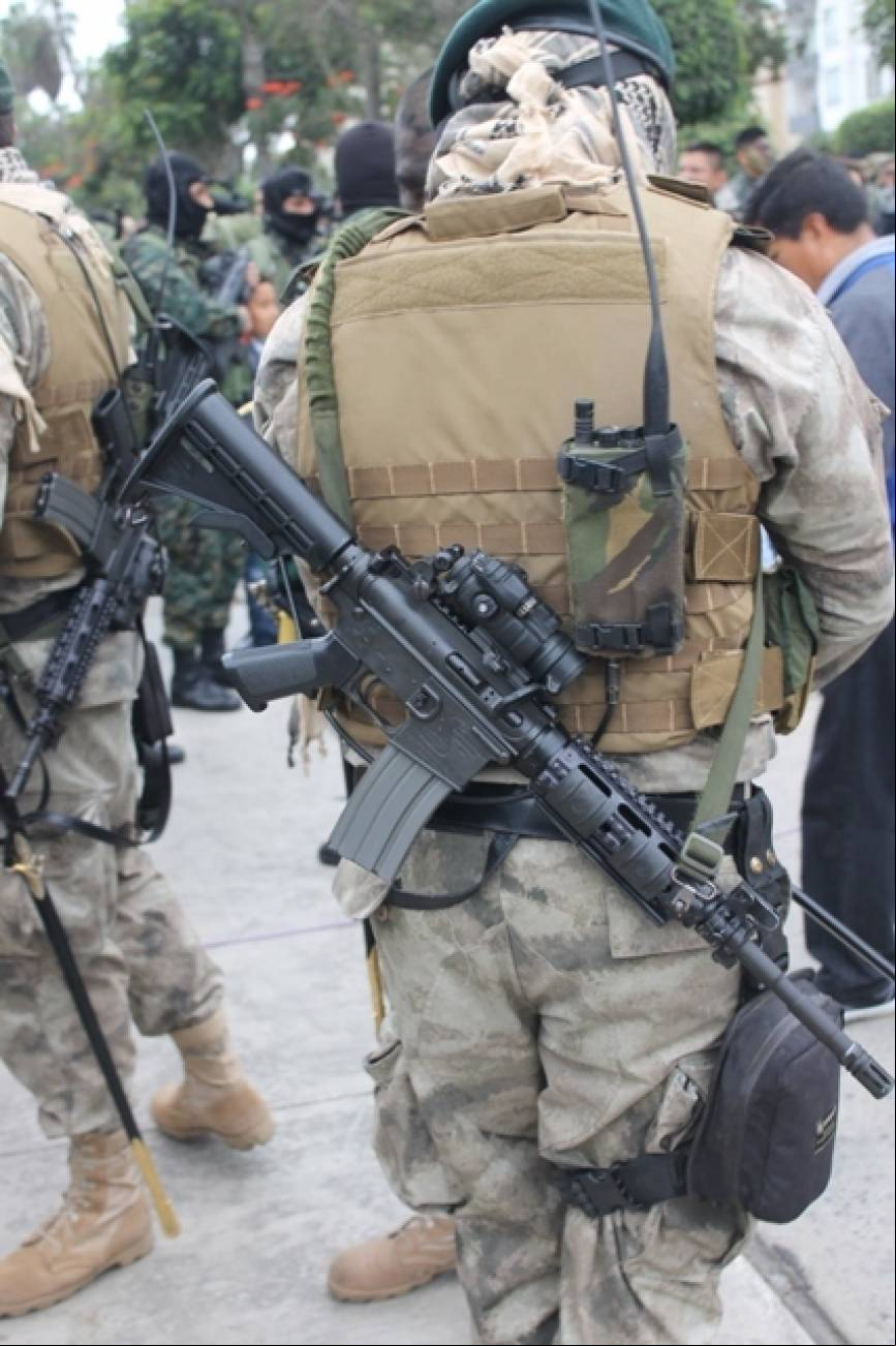 Efectivo de la Fuerza de Operaciones Especiales (FOES) con un Bushmaster Carbon-15 de 5.56 x 45 mm. (Alejo Marchessini, copyright defensa.com)